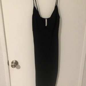 Black midi plunge dress/ slit in the back